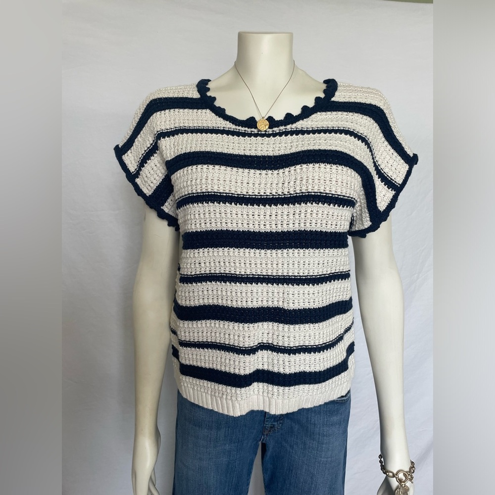 Blu Pepper 100% Cotton Striped Short Sleeve Sweater Preppy Cottagecore New Tags